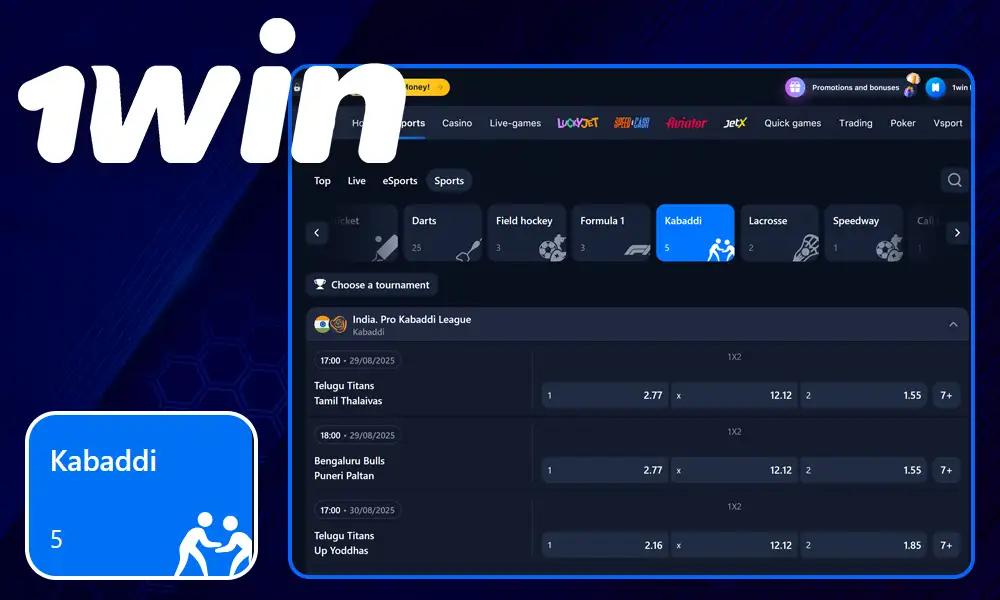 Betting on kabaddi at 1win